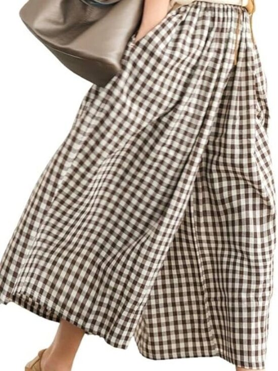 Pants - Plaid Gingham Wide Leg Capri Pants